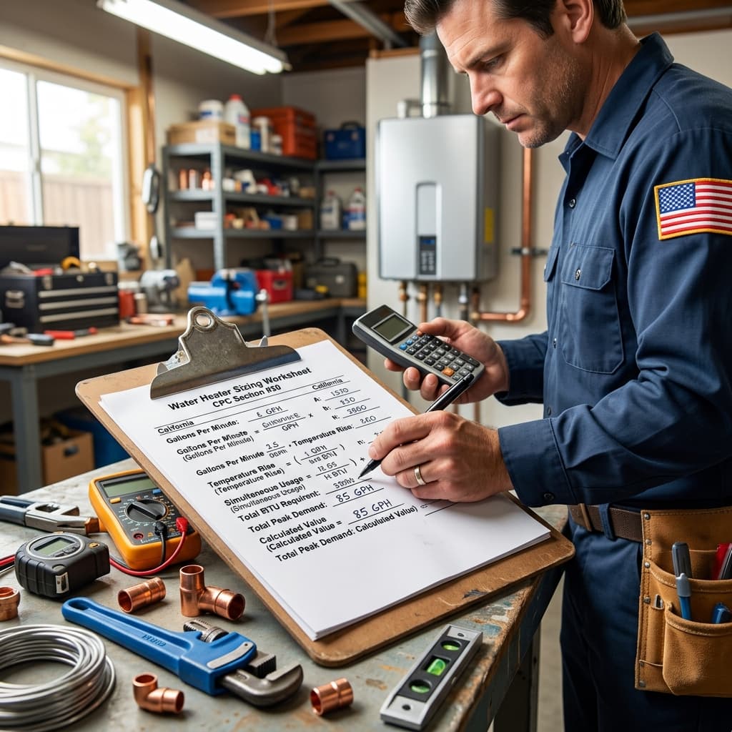 Water Heater Sizing Calculations: The Mathematics of CPC Compliance — C-36 exam visual