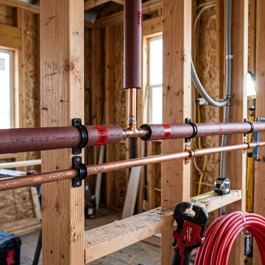 Hot Water Distribution Piping (CPC 422.2) — C-36 exam visual