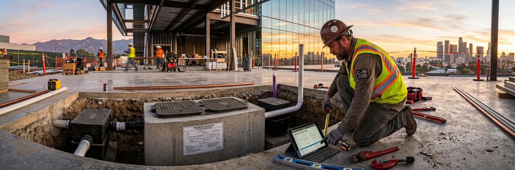 Grease Trap and Interceptor Sizing: CPC Section 1003 Requirements for C-36 Exam Success — featured header image for C-36 exam study guide
