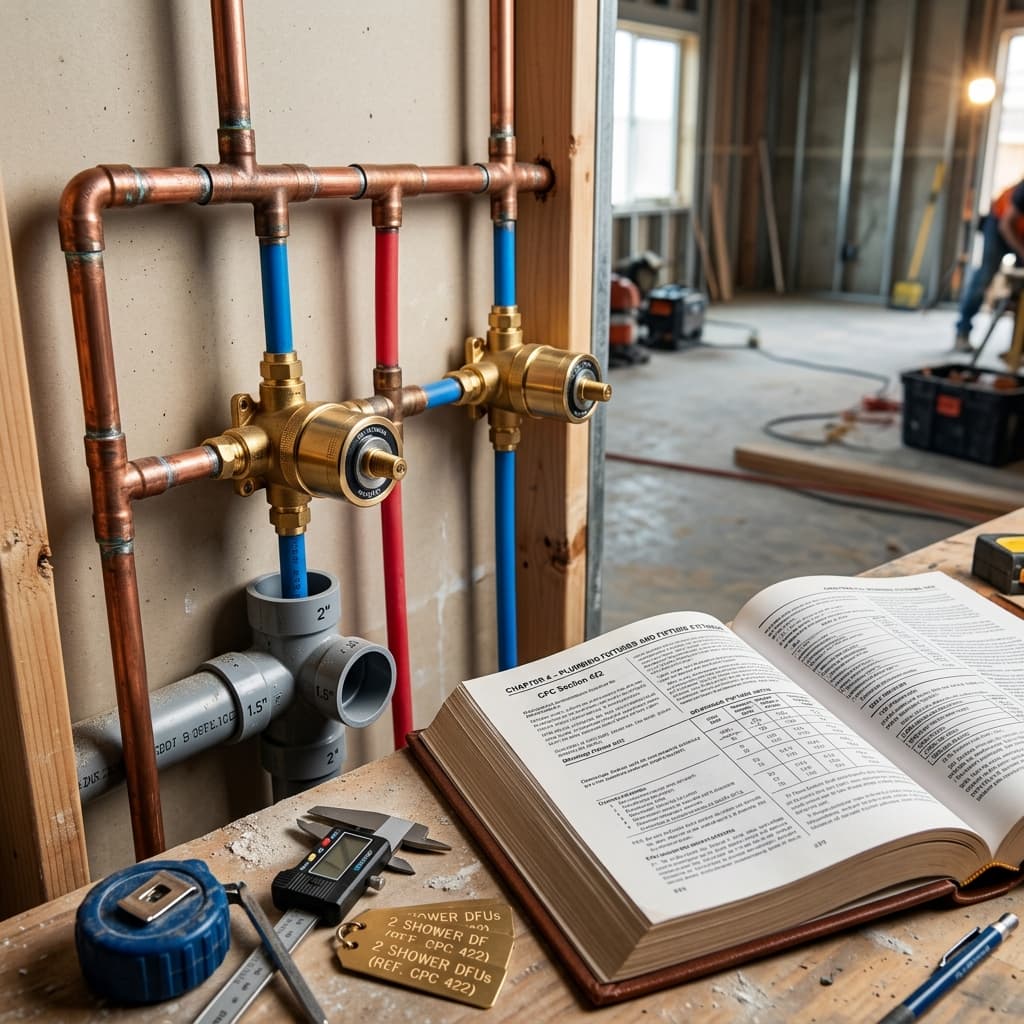 Shower Fixture Unit Requirements (CPC Section 422) — C-36 exam visual