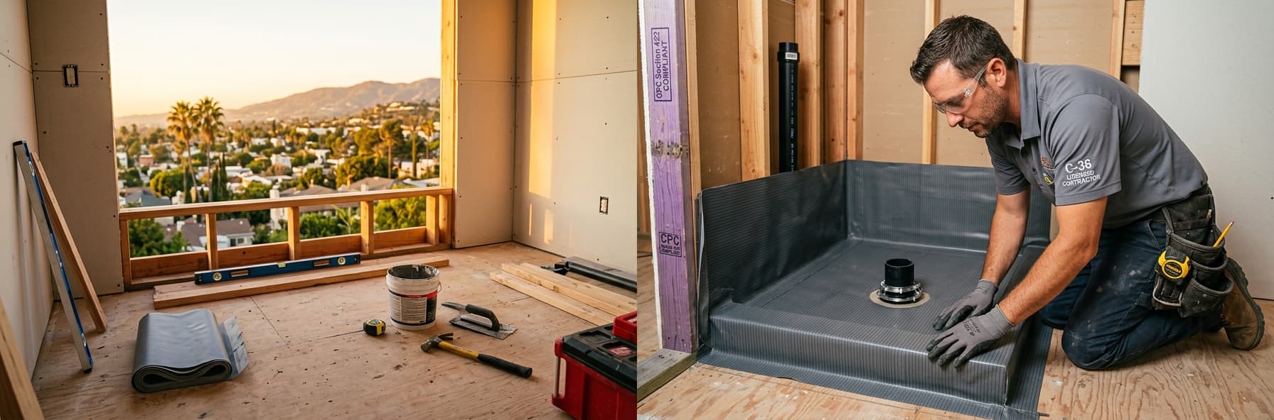 Shower Pan Installation and Waterproofing Requirements: CPC Section 422 Compliance for C-36 Exam — featured header image for C-36 exam study guide