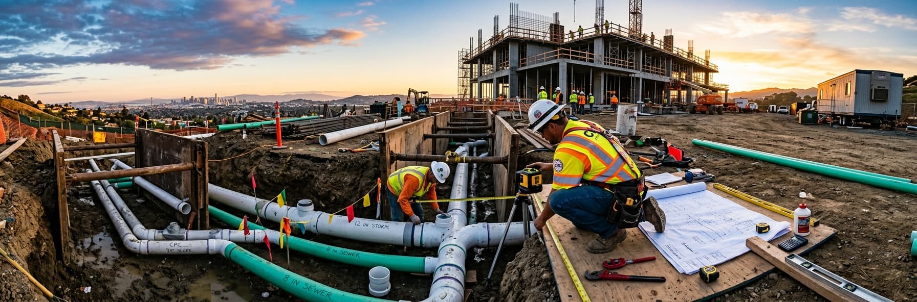 Storm Drain and Building Sewer Sizing: CPC Section 422 Requirements and Exam Calculations — featured header image for C-36 exam study guide