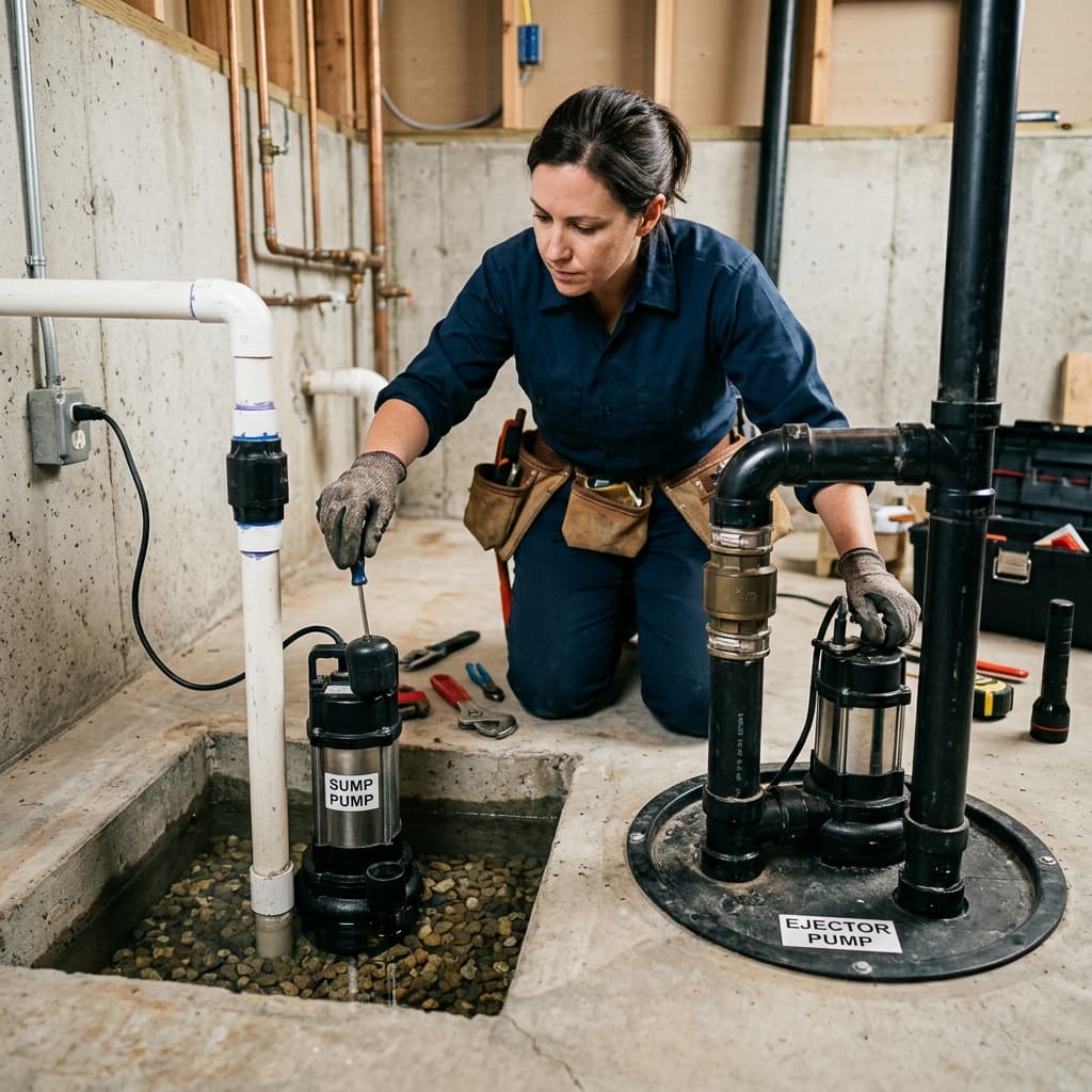 Understanding Sump Pumps vs. Ejector Pumps — C-36 exam visual