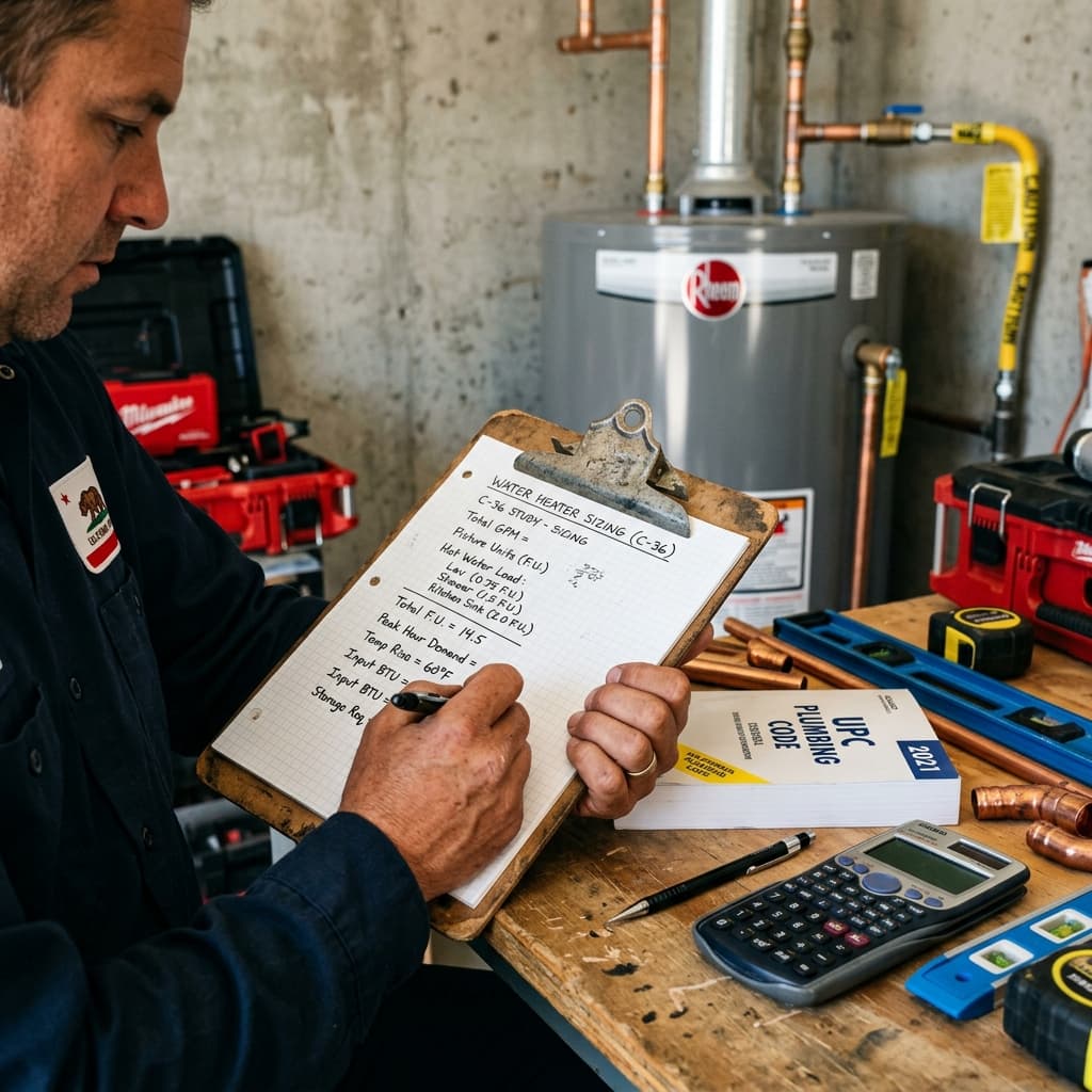 Water Heater Sizing Calculations for the C-36 Exam — C-36 exam visual