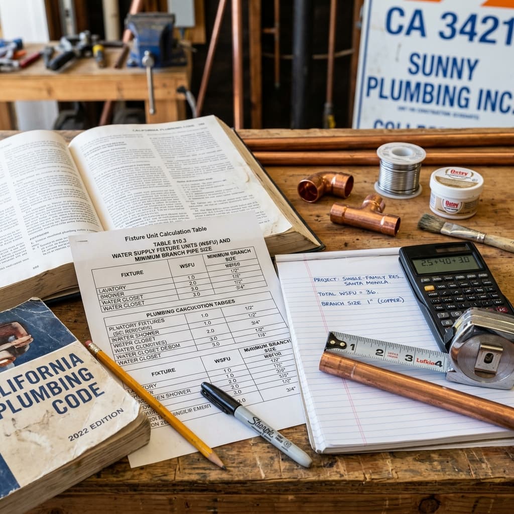 Water Supply Line Sizing: Calculations and Tables — C-36 exam visual